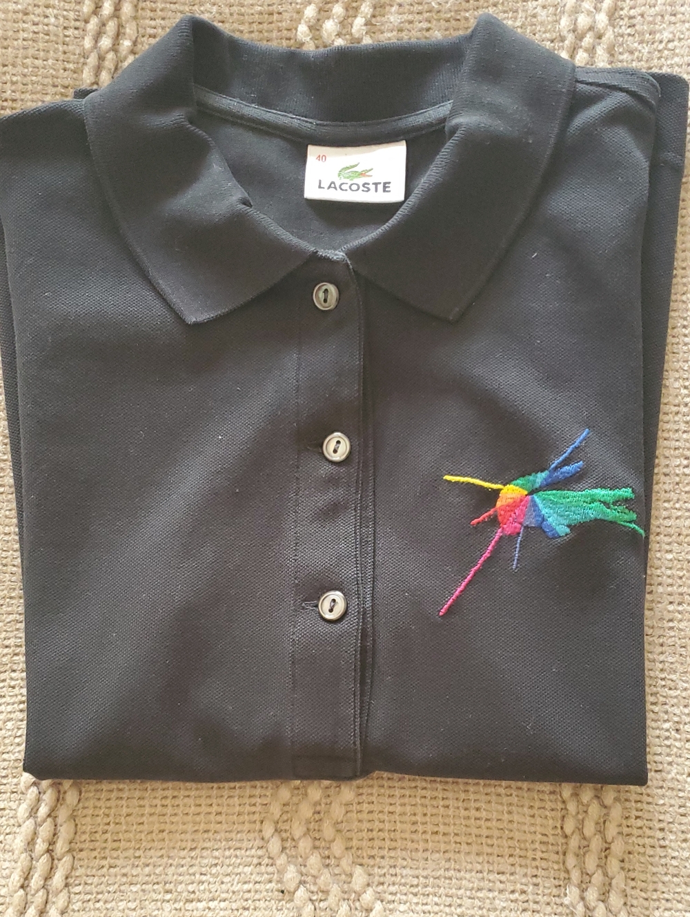 Lacoste Black Polo with Multicolor Crocodile Embroidery